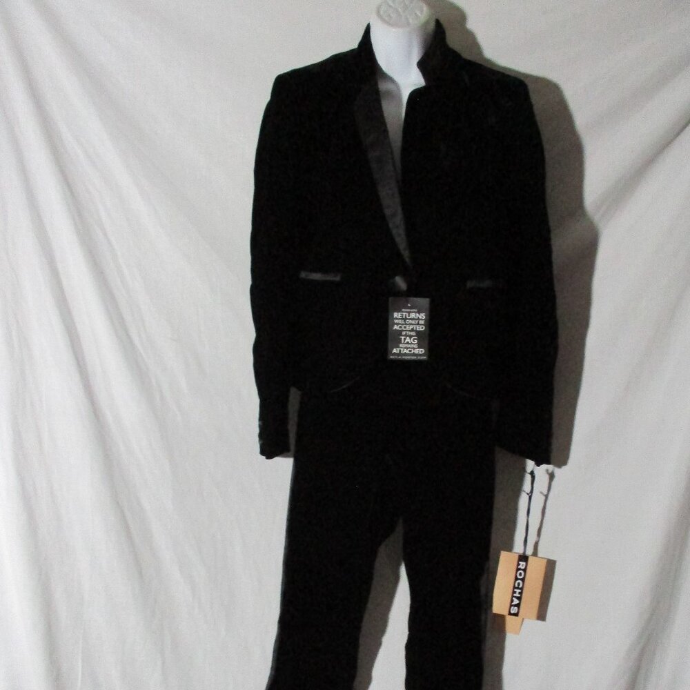 NEW NWT ROCHAS Set Velvet Blazer Pant Suit 40 / 42 S BLACK FORMAL Wedding Event